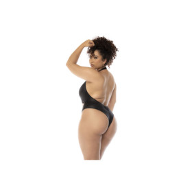 Body dos nu Romy grande taille couleur noir et chair, résille transparente 